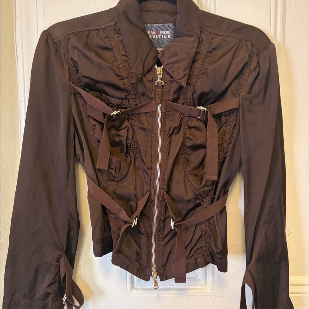 Jean Paul Gaultier Women's Dark Brown Belted Zip Utility Jacket